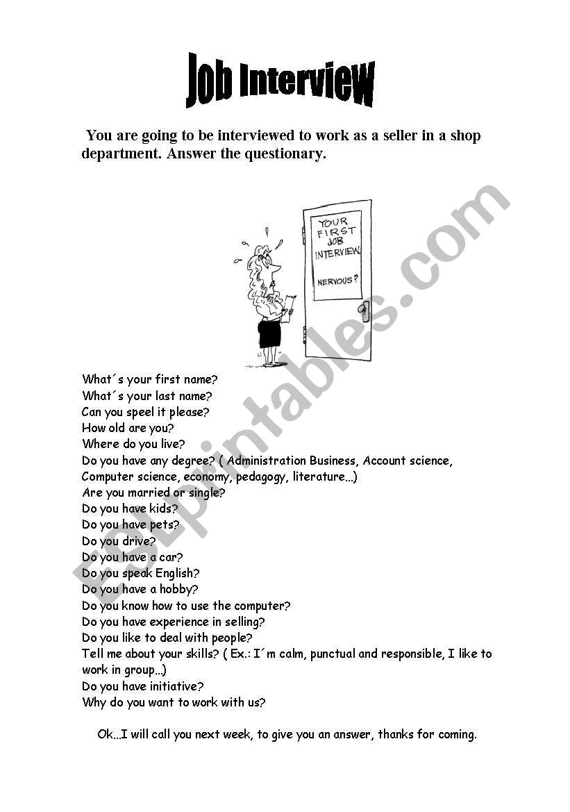 JOB INTERVIEW ESL worksheet by adrif