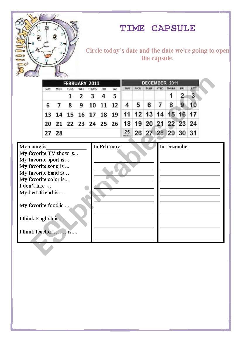 Time Capsule worksheet