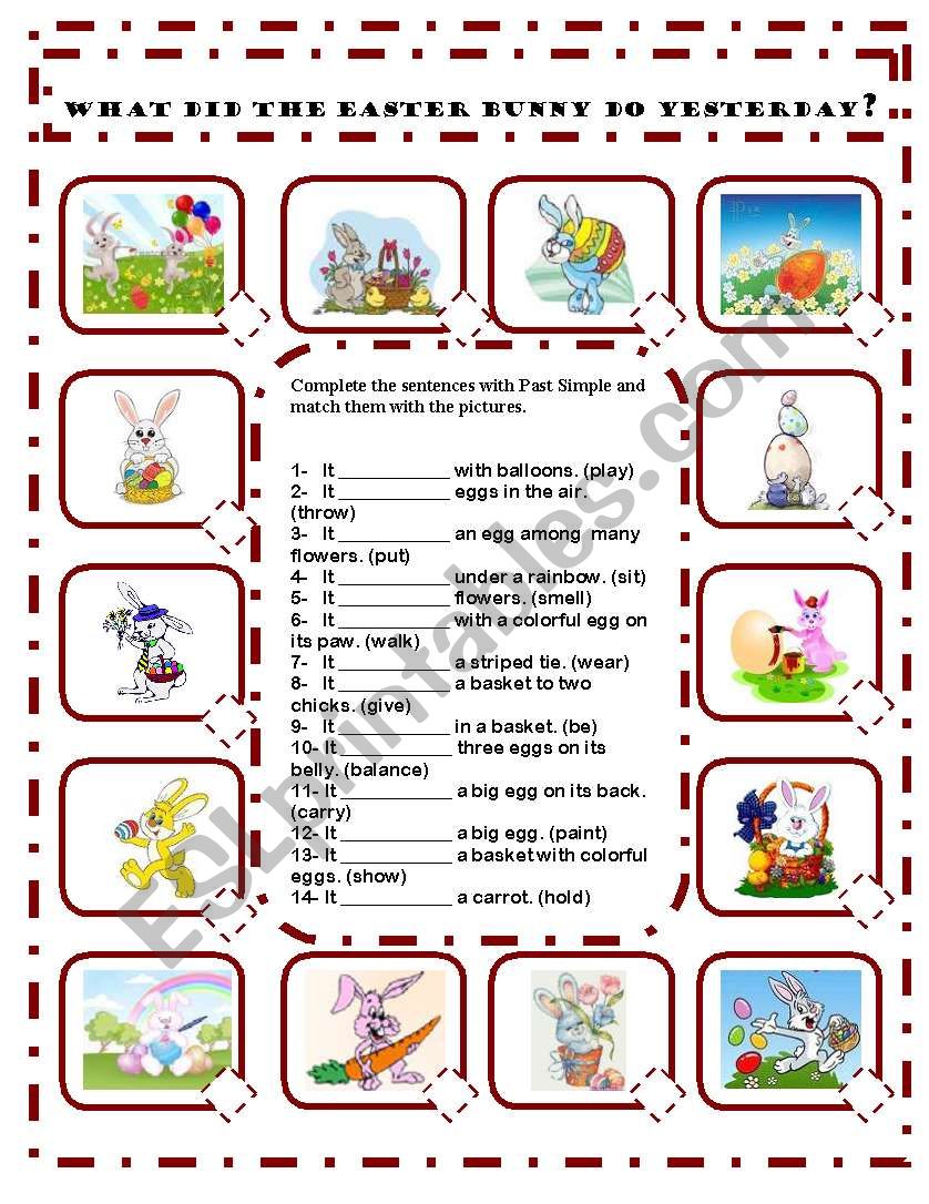 WHAT DID THE EASTER BUNNY DO YESTERDAY? A PAST SIMPLE WORKSHEET - EDITABLE 