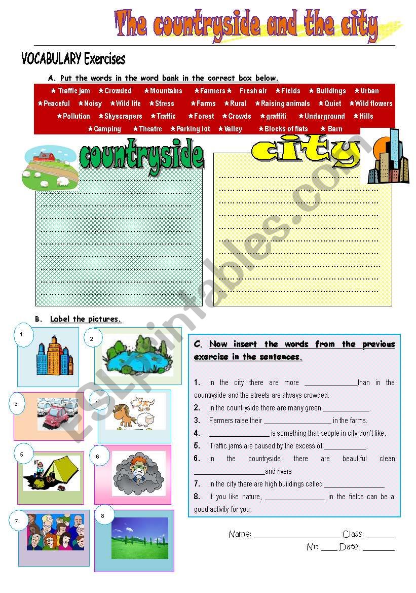 the countryside and the city worksheet