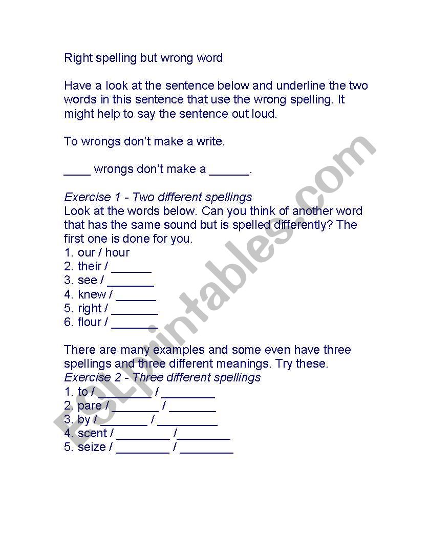 Write spelling Wrong Word worksheet