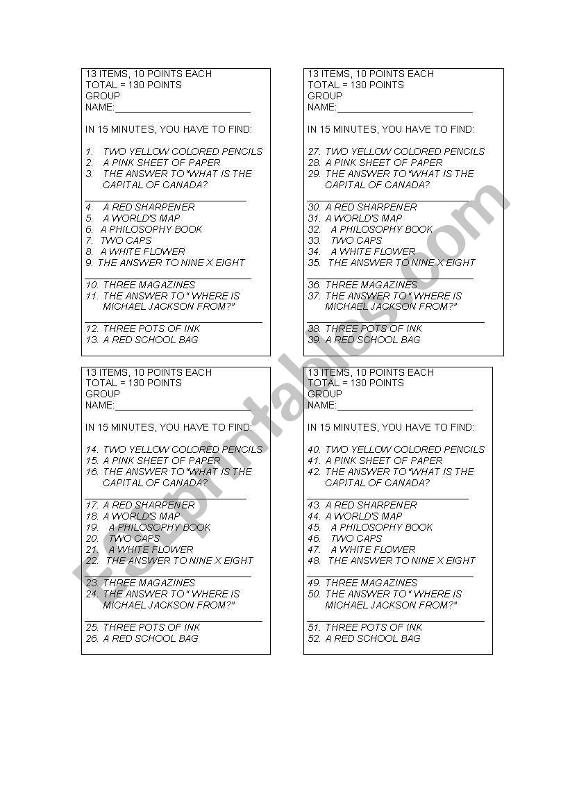 JAMBOREE GAME - EDITABLE worksheet