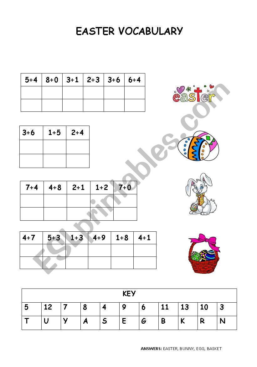 EASTER VOCABULARY, MATHCODE worksheet