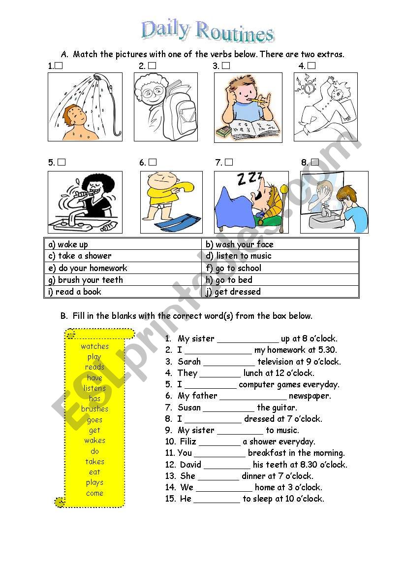 daily routines worksheet