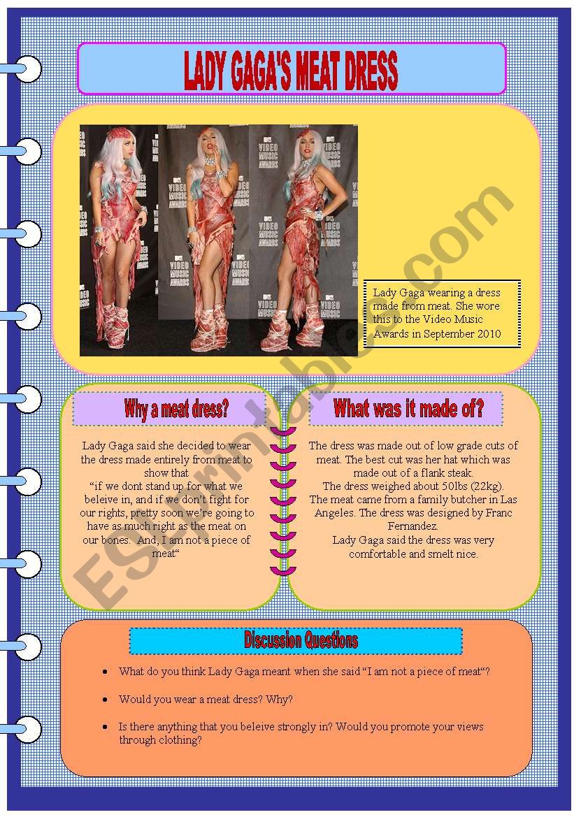 Lady Gagas meat dress worksheet