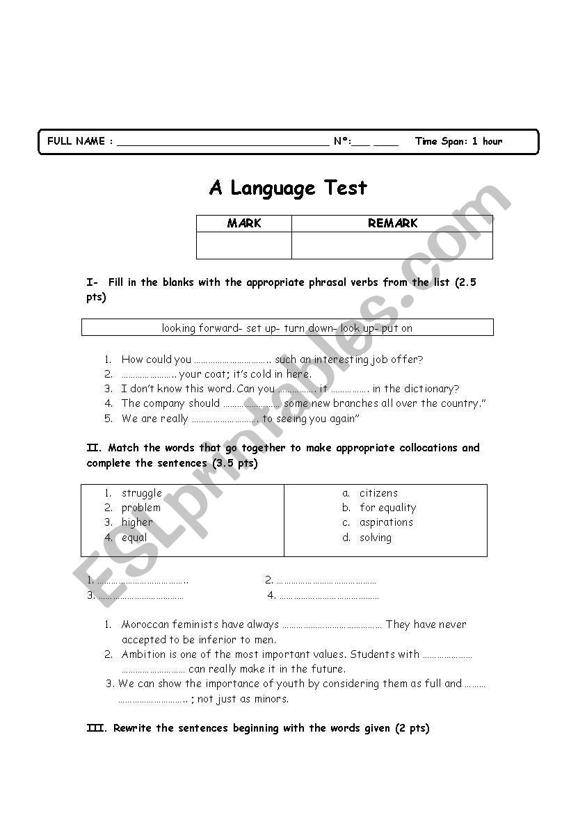 A language test for the Moroccan bac students