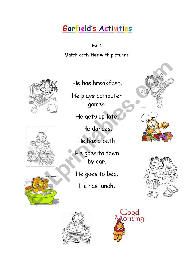 Garfields activities worksheet