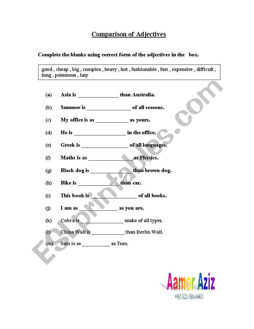 Adjectives worksheet