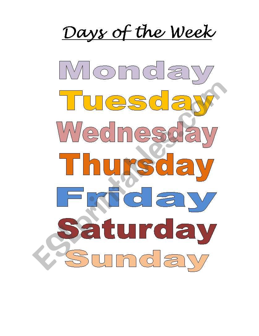 Days of the week worksheet