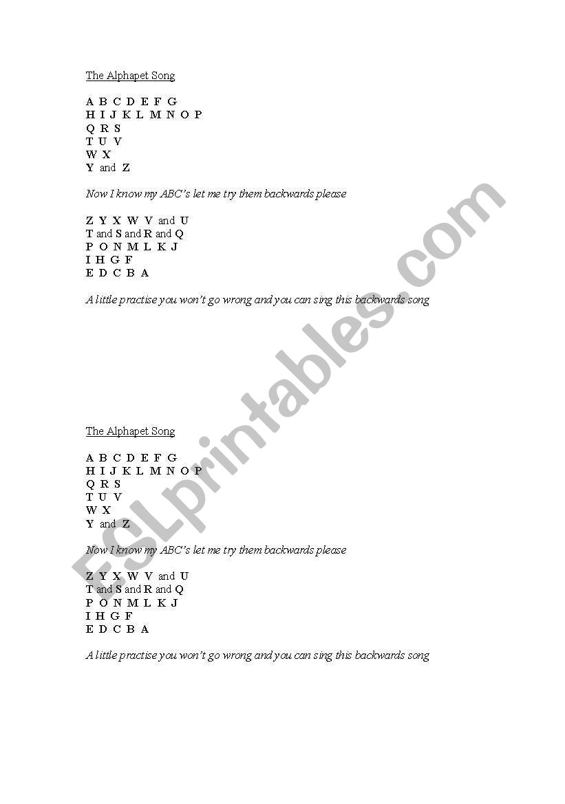 The Alphabet Song worksheet