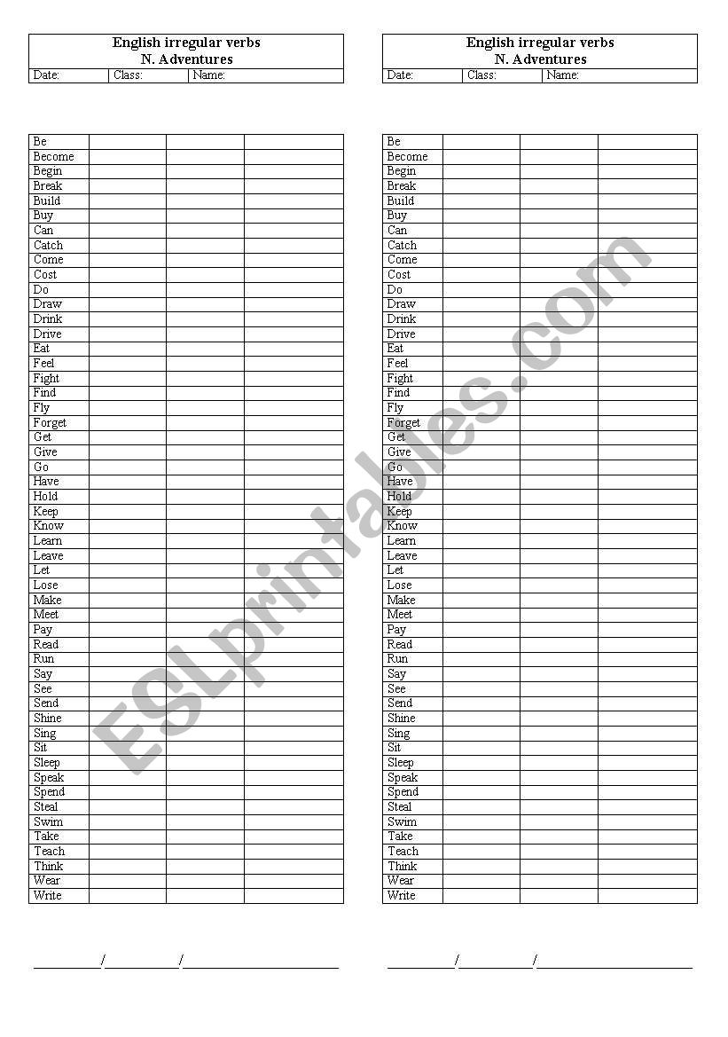 Irregular verbsp quiz worksheet