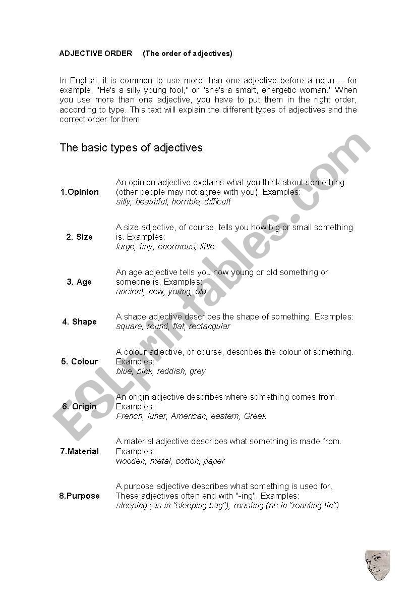 Order of Adjectives worksheet
