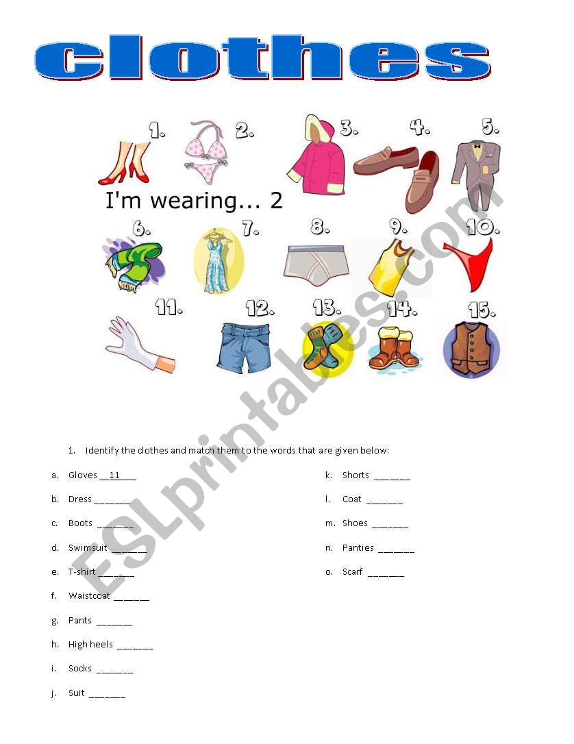 Clothes worksheet