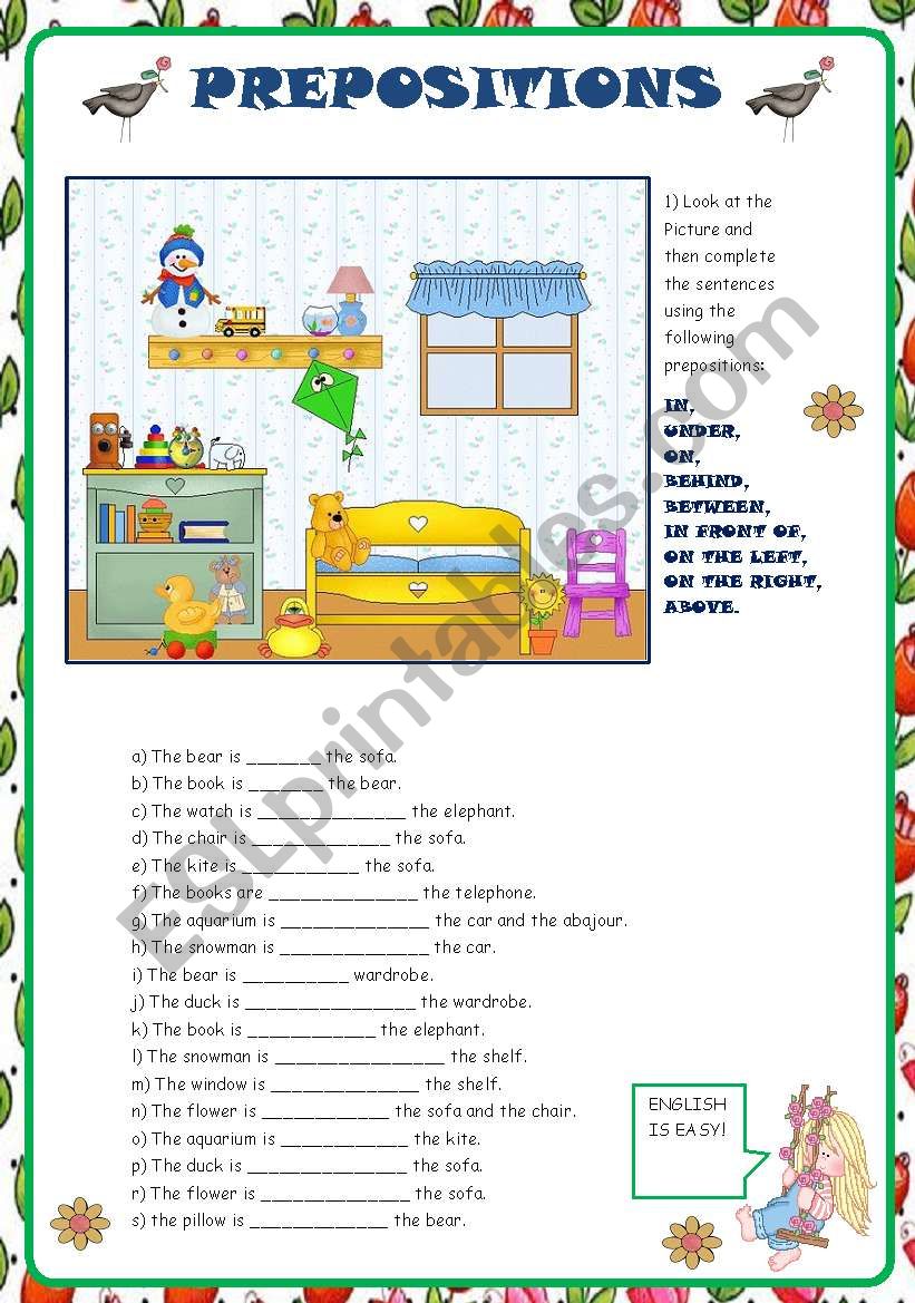 PREPOSITIONS OF PLACE worksheet