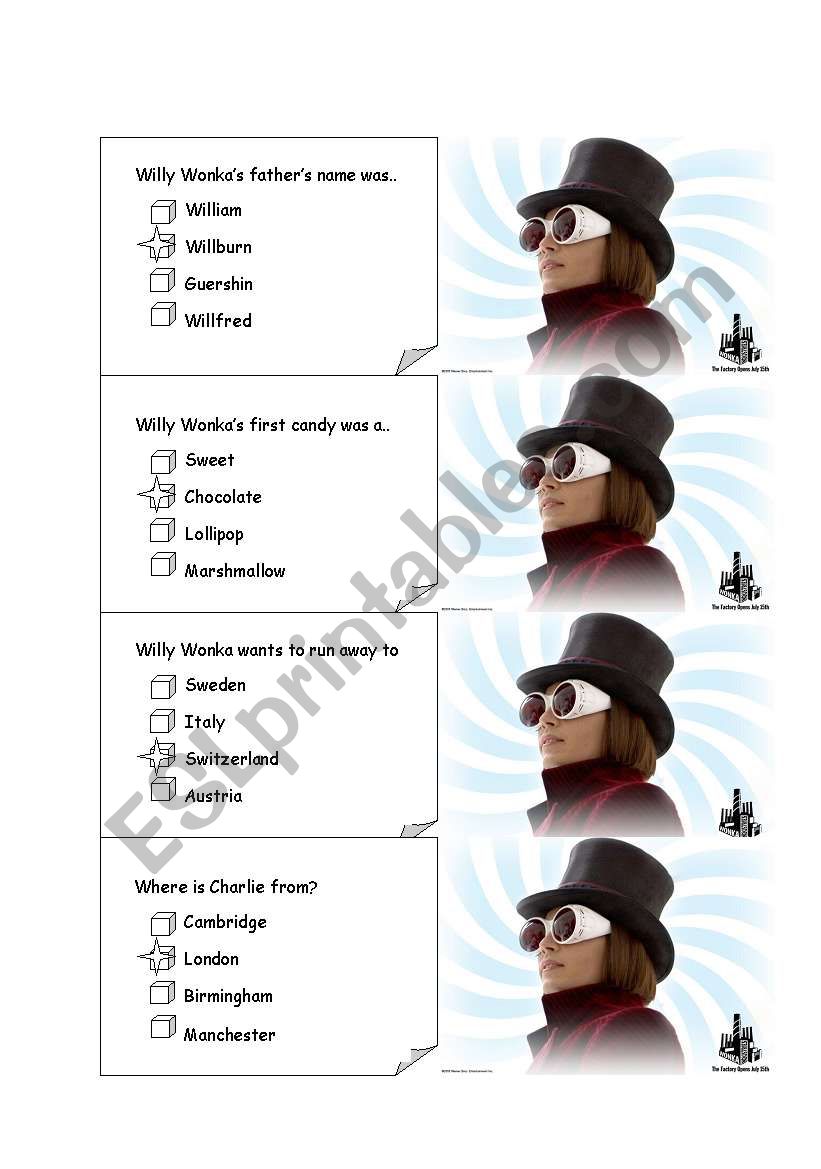 CHARLIE AND THE CHOCOLATE FACTORY board game CARDS 3
