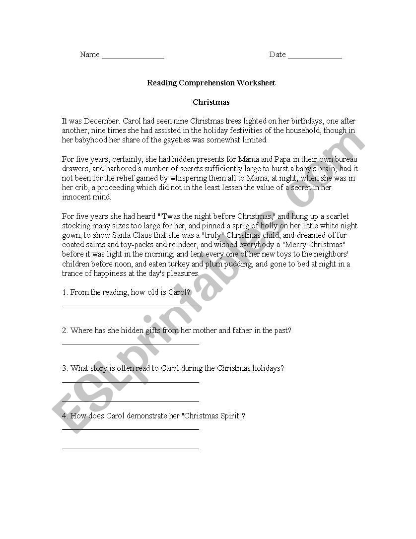 Reading Comprehension Worksheet