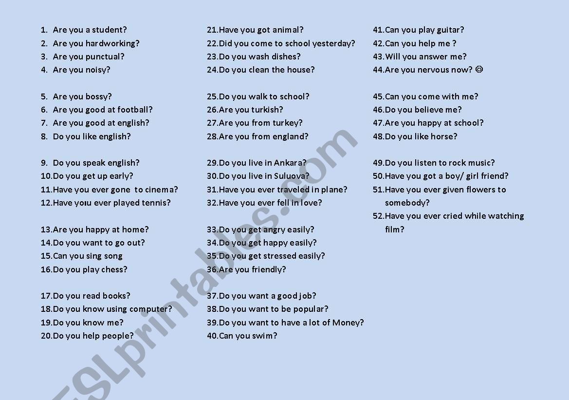 yes no worksheet