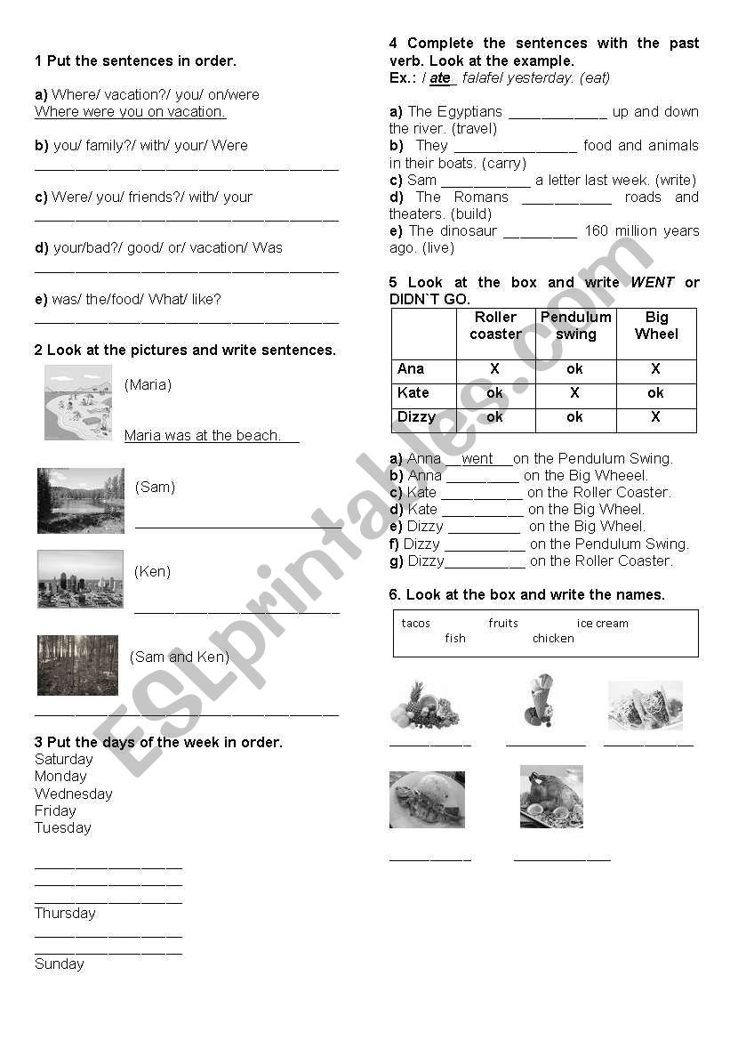 Past Review worksheet