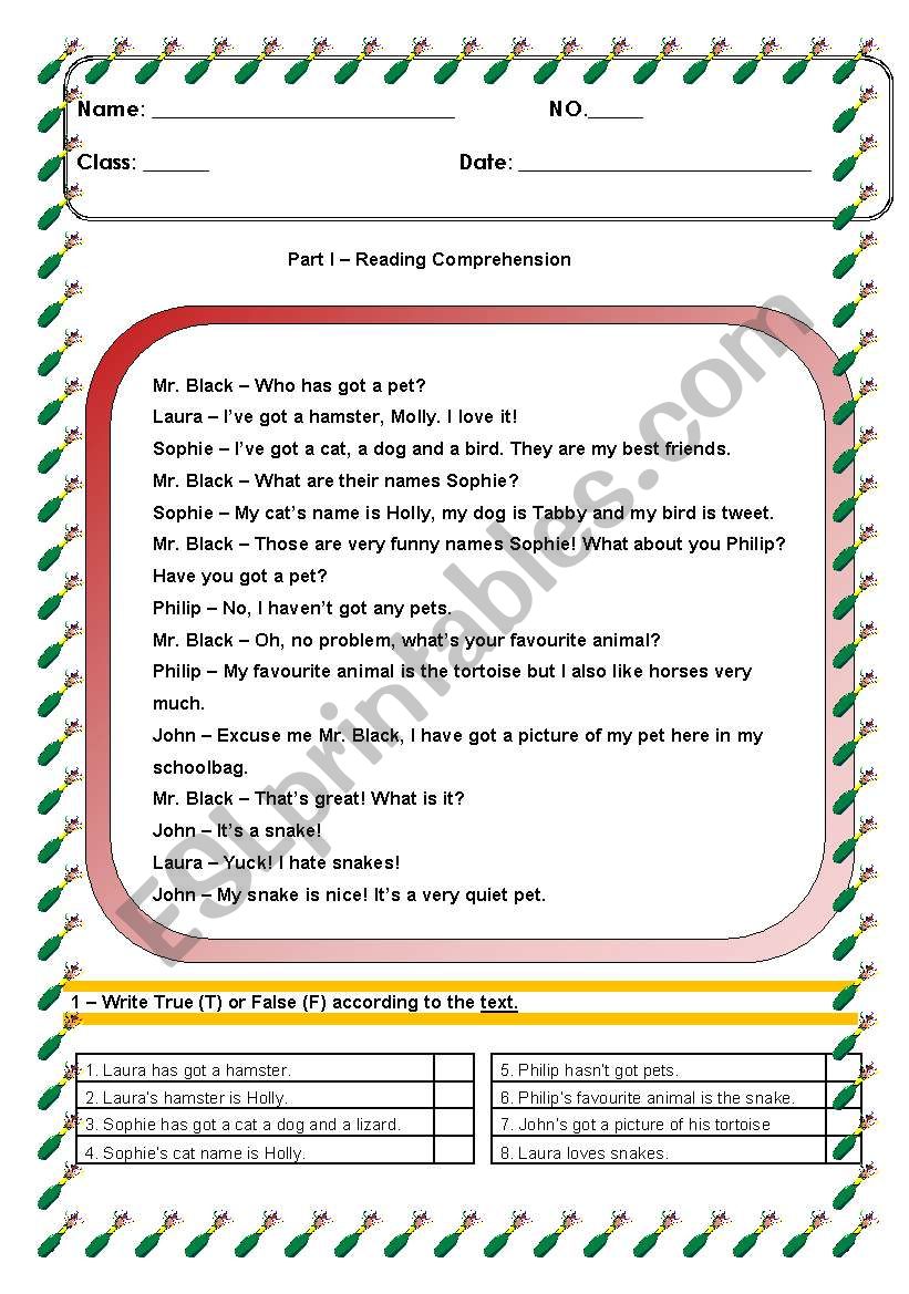 Pets - TEST worksheet