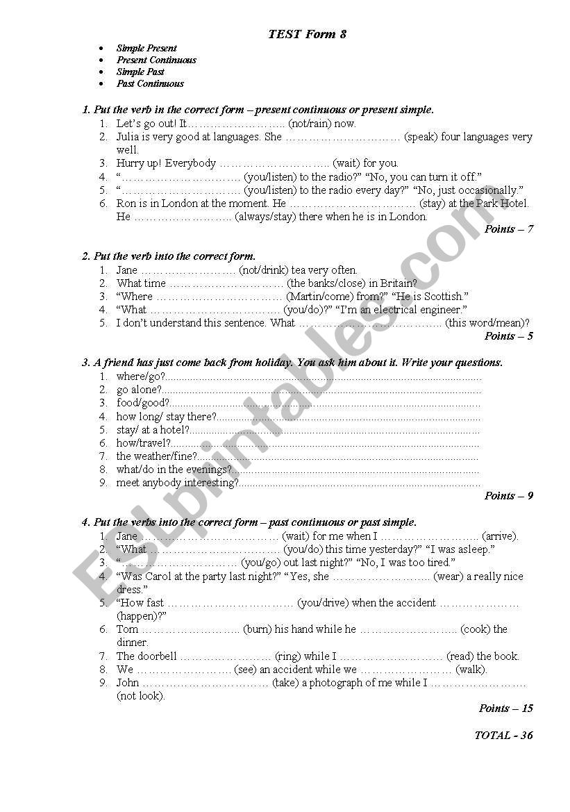 present  and past worksheet