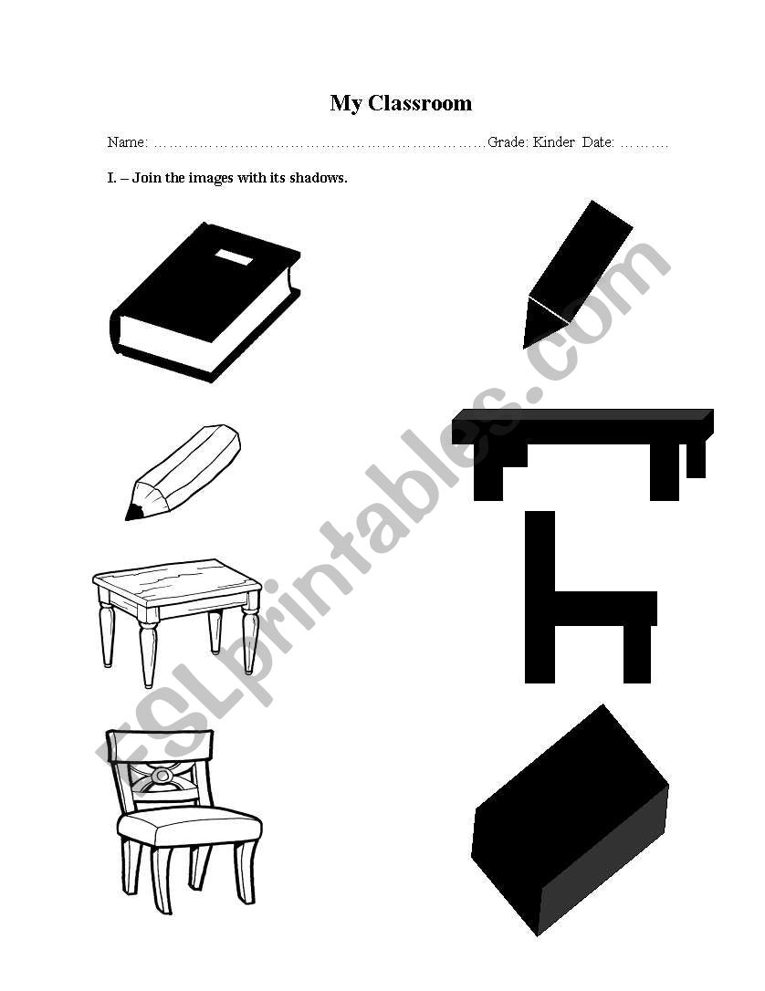 Matching classroom images worksheet