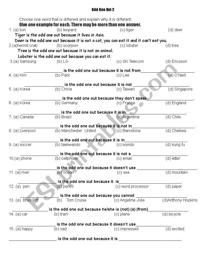 The Odd One Out worksheet