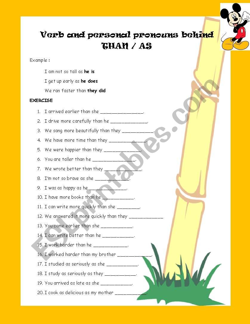 Verb and personal pronouns behind THAN / AS