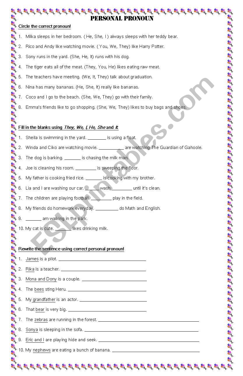 Personal Pronoun worksheet