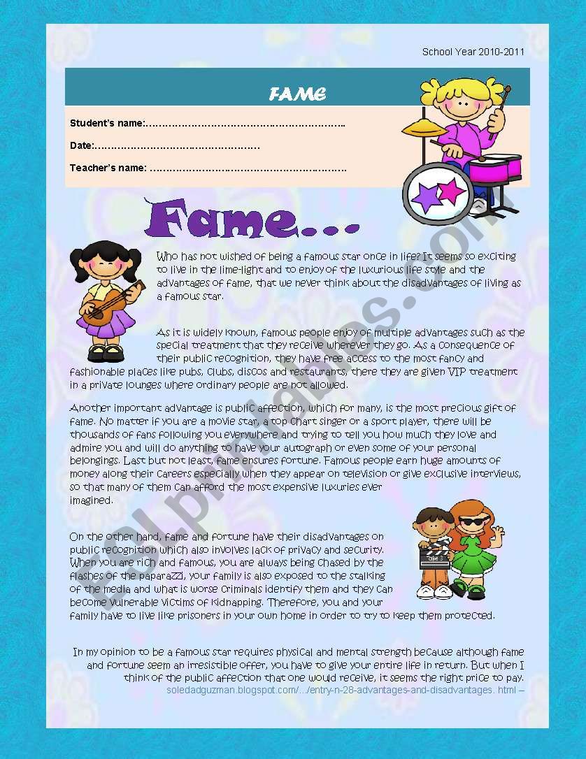 Fame worksheet