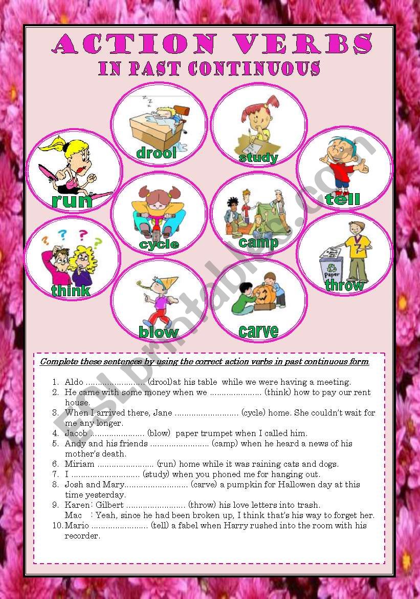 action verbs in past continuous tense