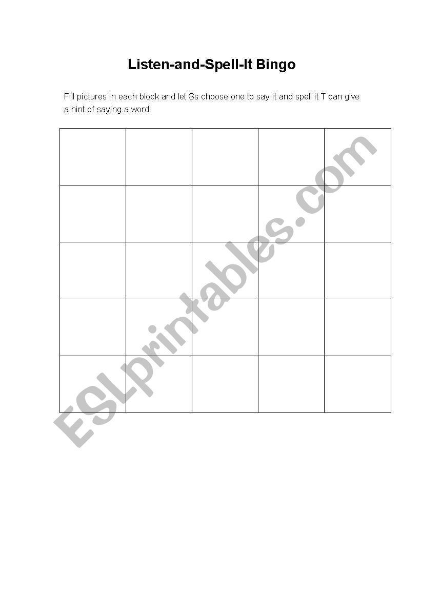 Listen-and-spell-it Bingo worksheet