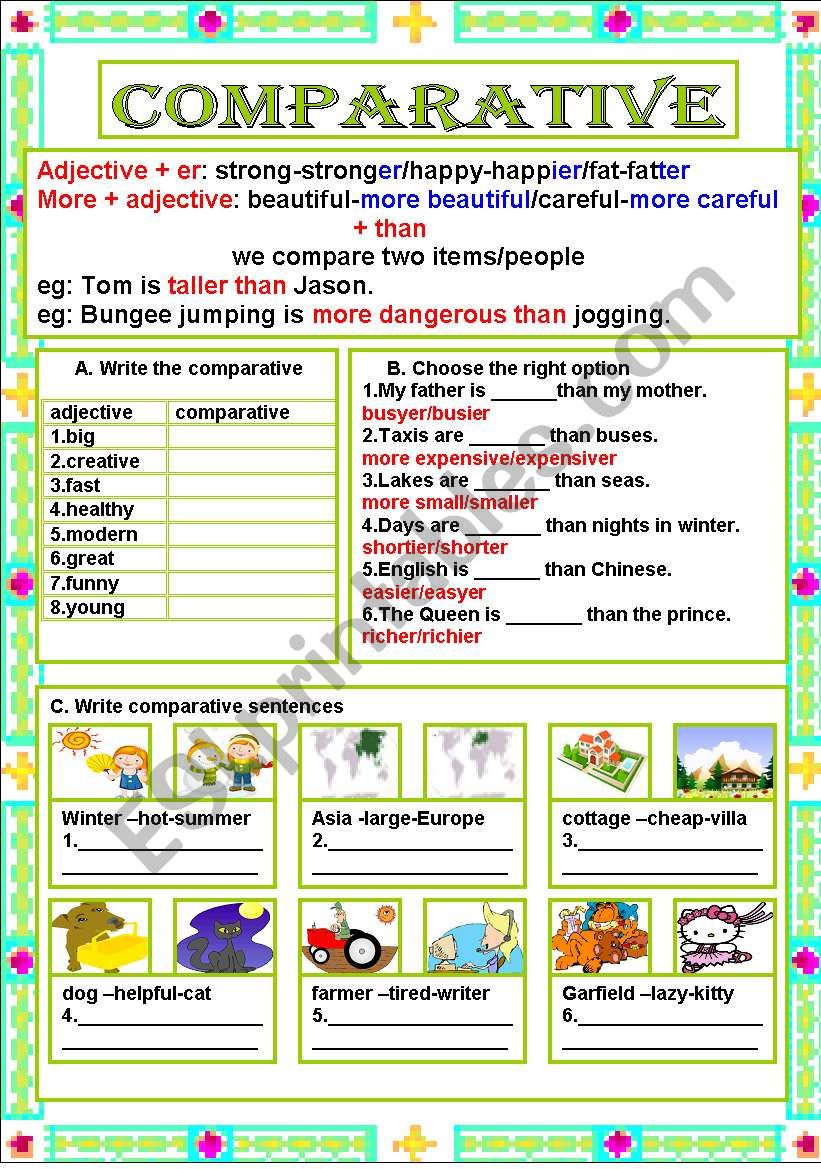 comparative worksheet