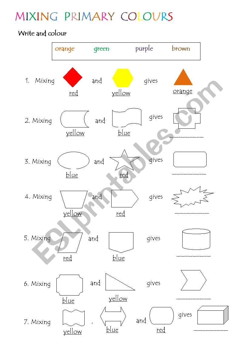 Mixing Primary Colours worksheet