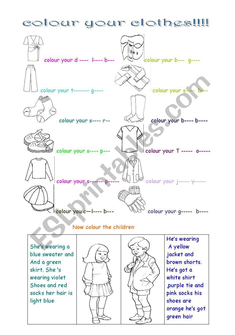  colour your clothes  worksheet