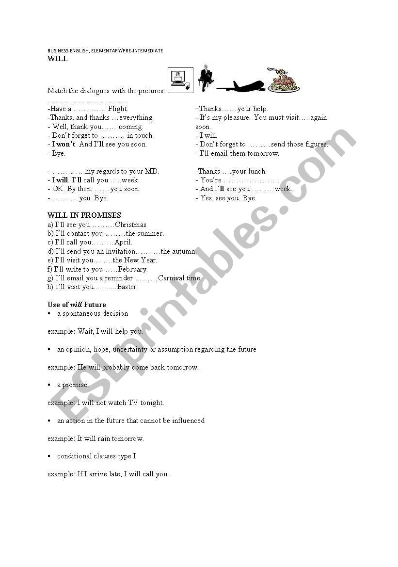 Will, Business English worksheet