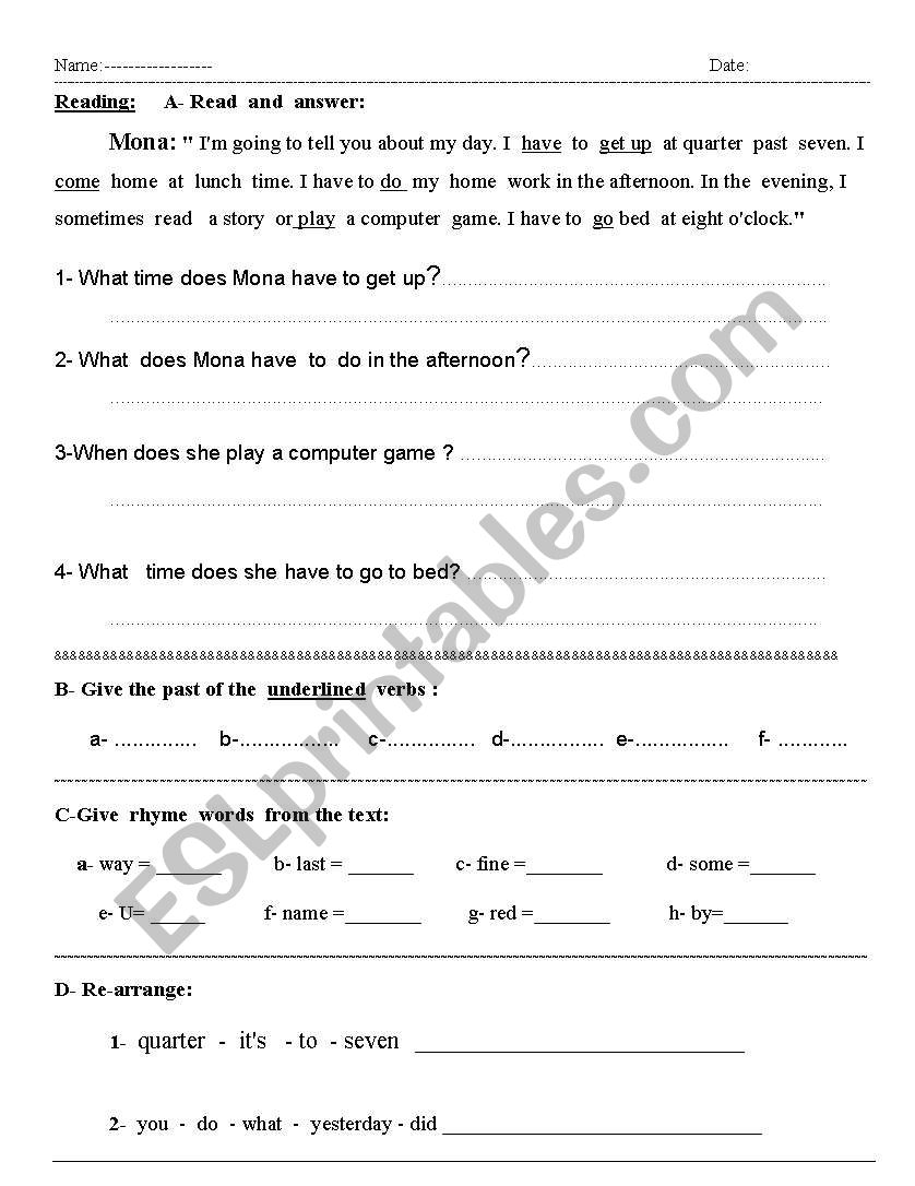 Daily Routine worksheet