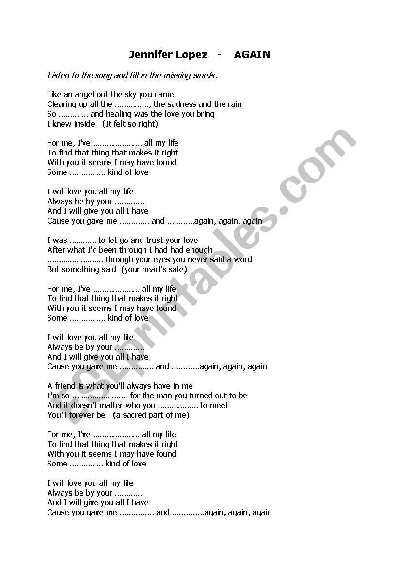 Jennifer Lopez - Again worksheet