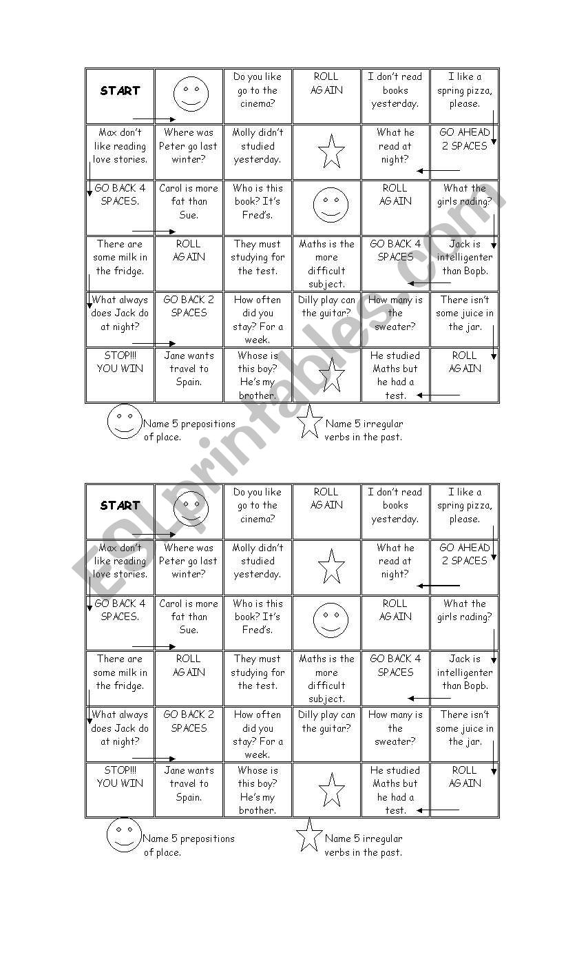 Correct the mistakes game worksheet