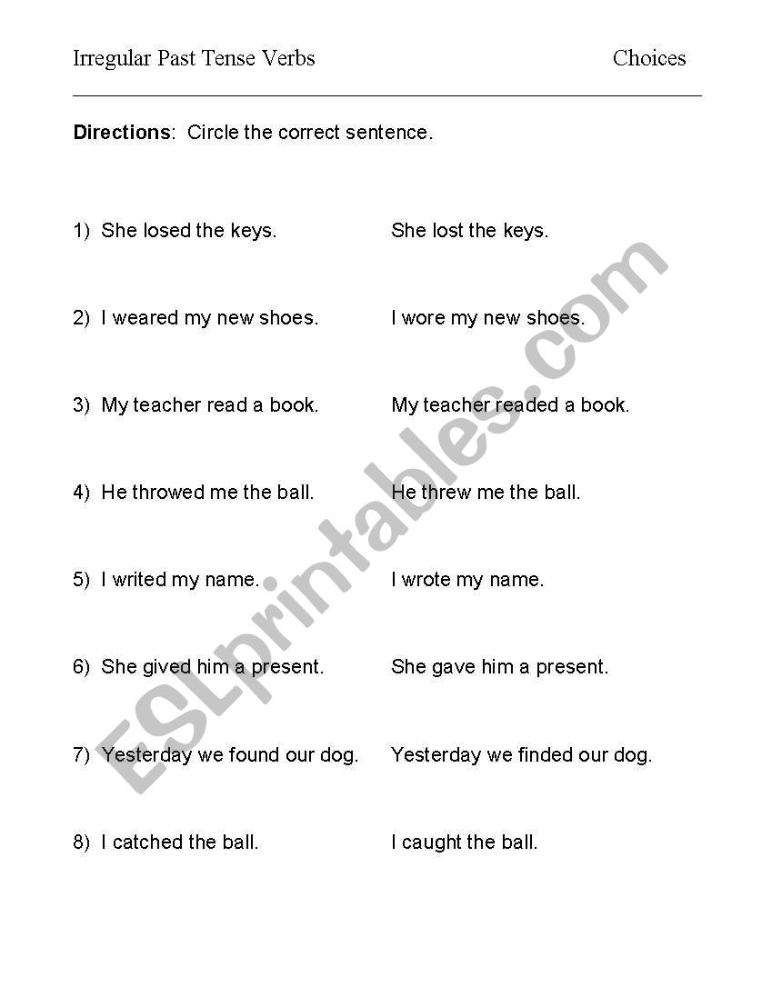 irregular verbs worksheet