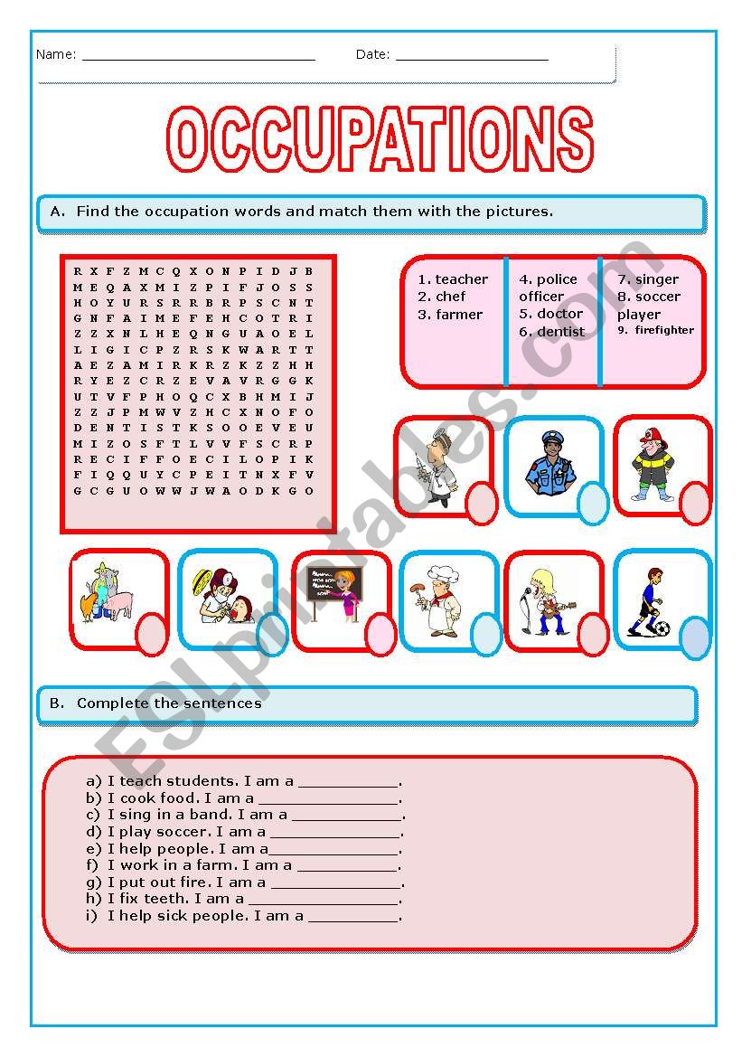 Occupations worksheet