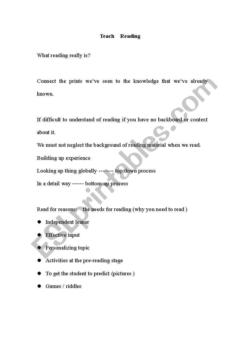 how to teaching reading worksheet