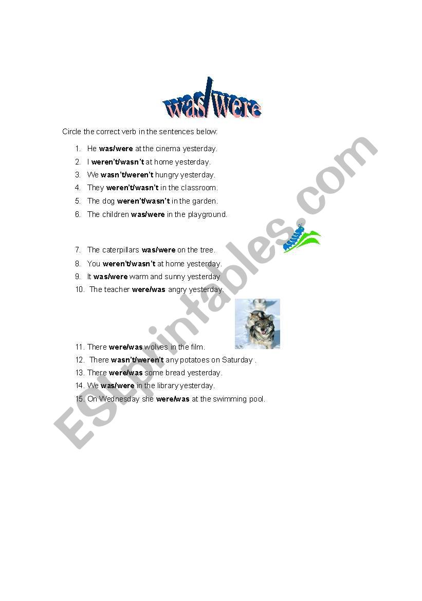 was/were worksheet