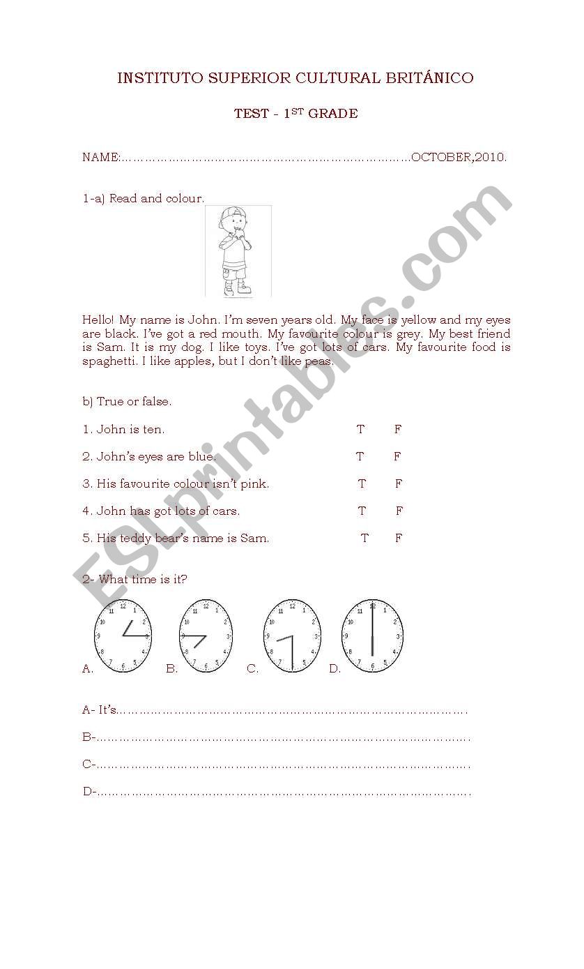 test for first grade/ book english adventure 1