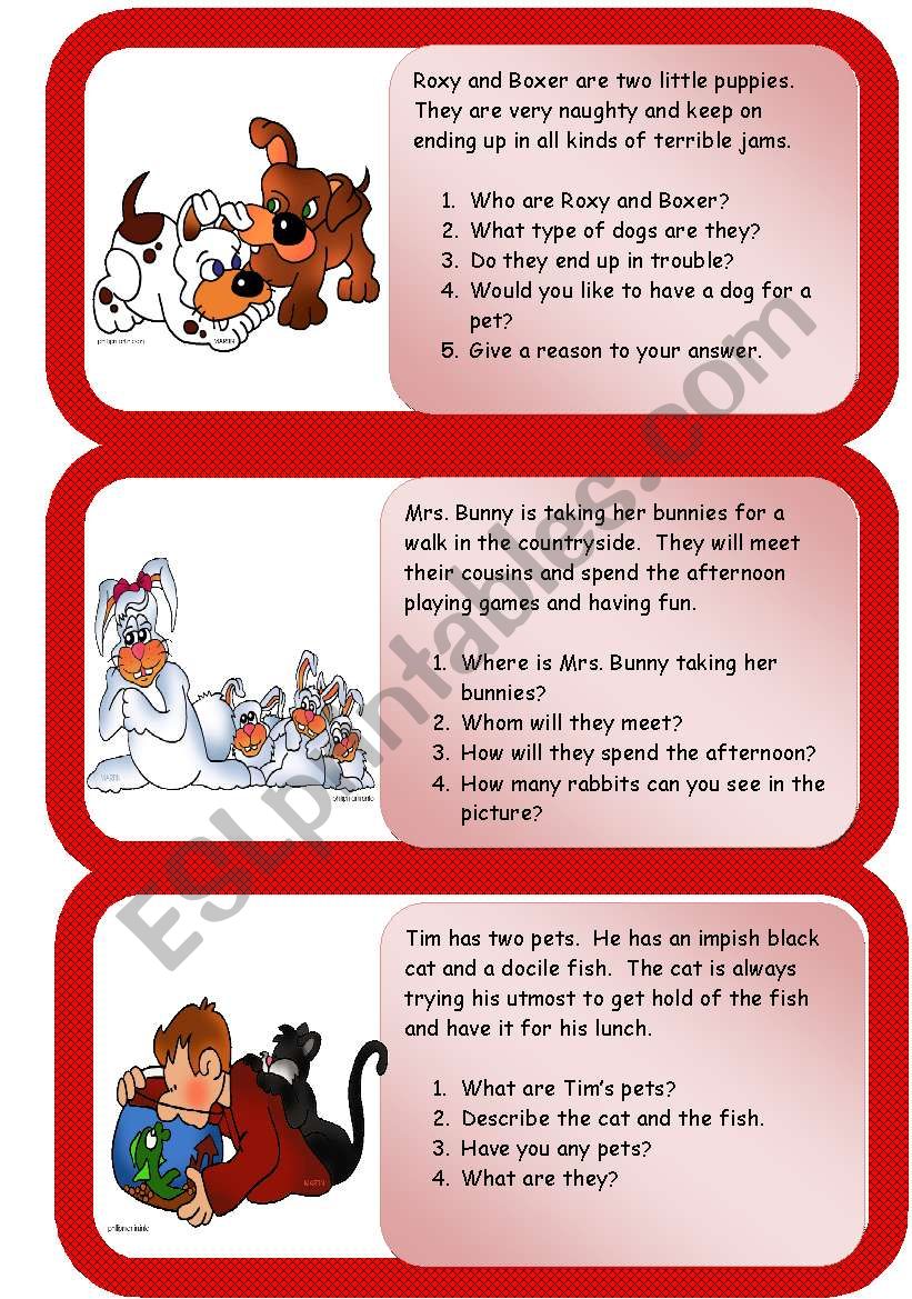 animals - mini comprehensions worksheet