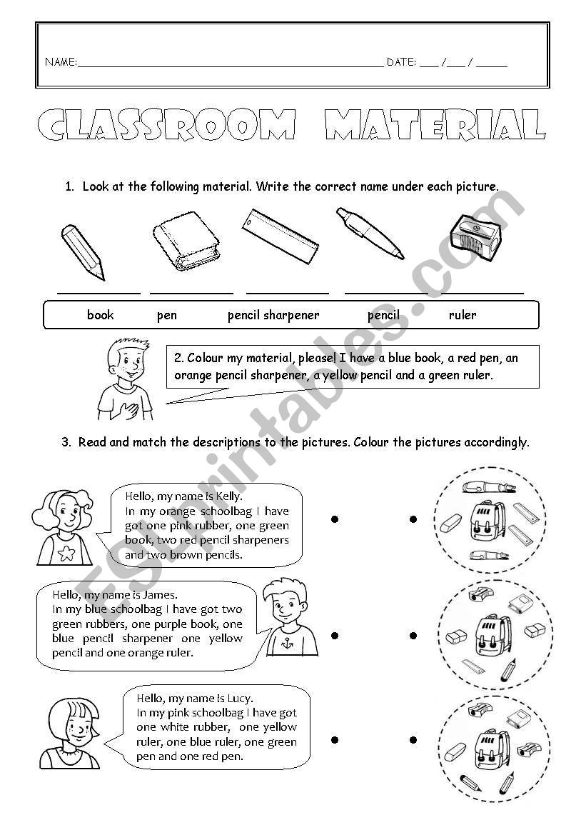 Classroom Material worksheet