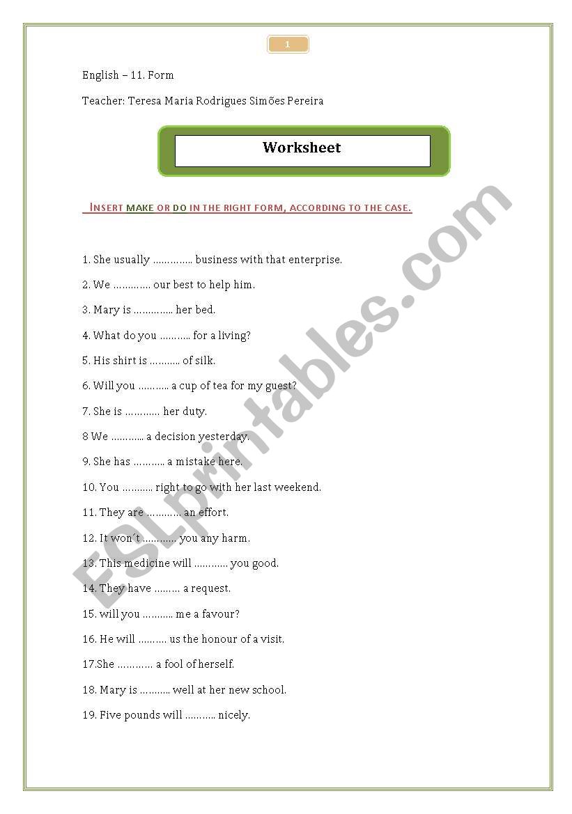 Make and do worksheet worksheet