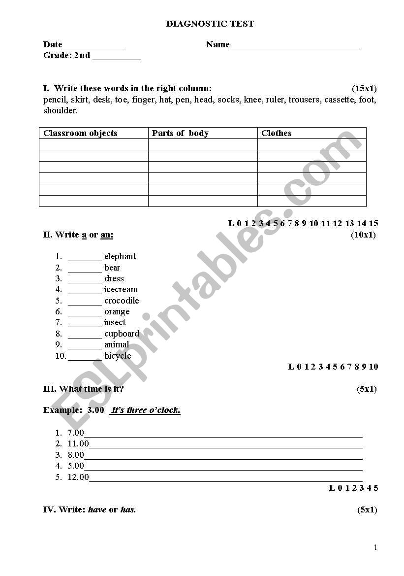 Grammar Test worksheet