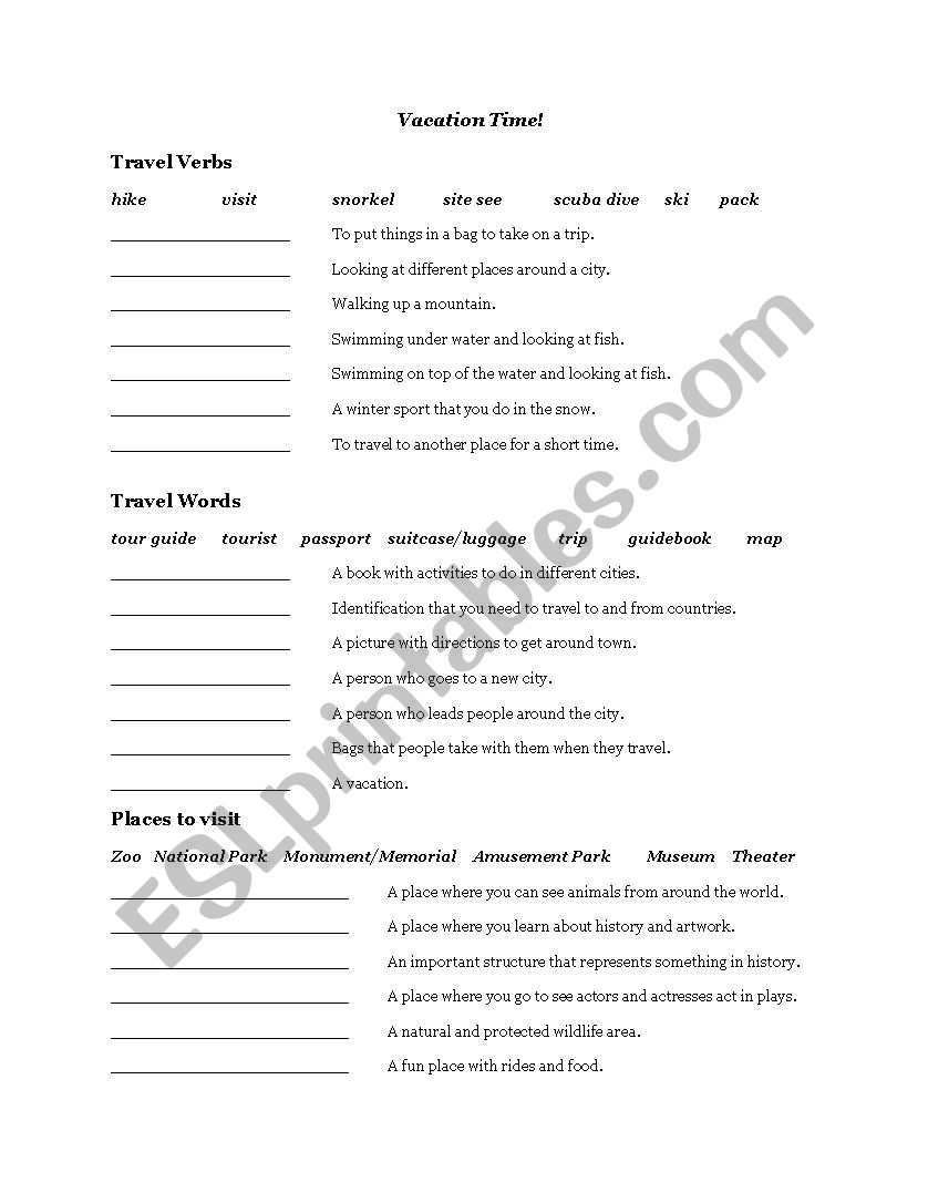 Travel Vocabulary worksheet