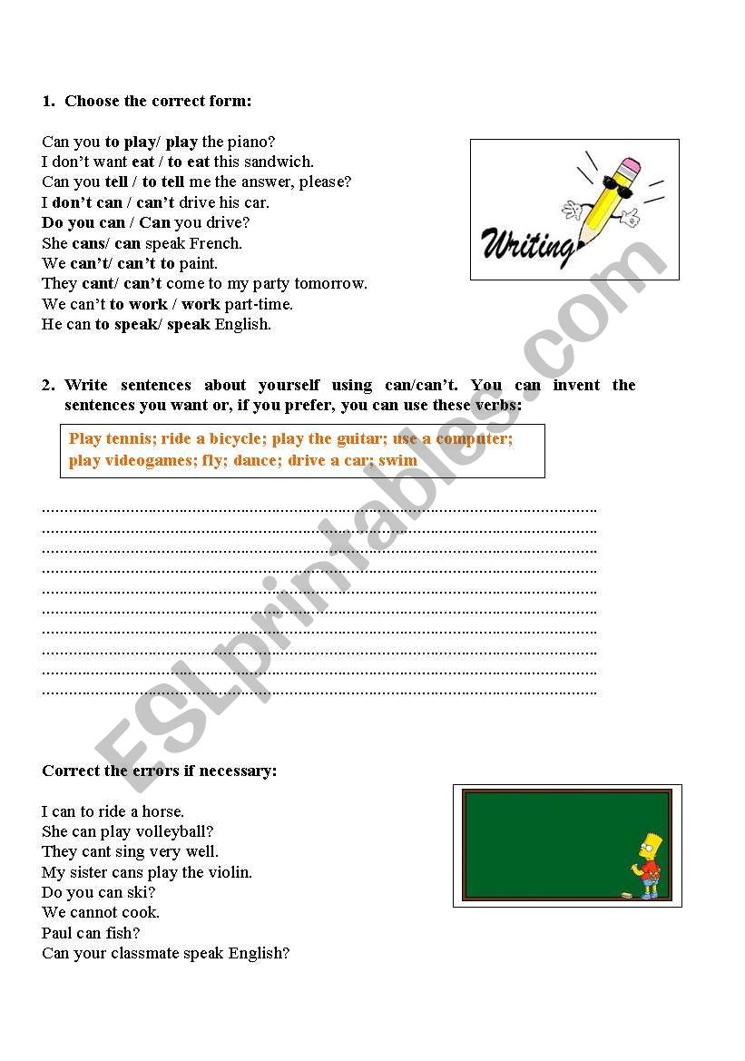 Use of can/cant worksheet