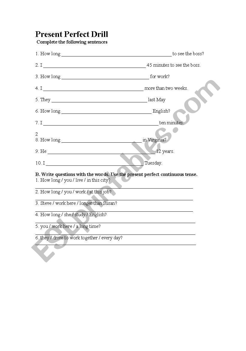 Present Perfect Tense worksheet